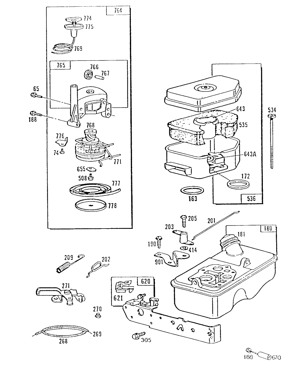 Fuel Tank, A/C,vertical Pull Diagram and Parts List for 94988-0654-01  Briggs and Stratton Engine